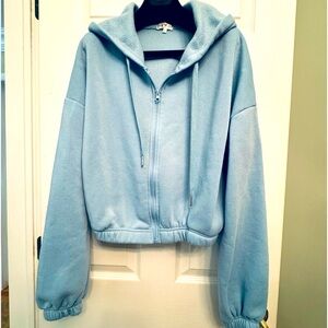 Stella🩶Viva Blue Cropped Hoodie Sweatshirt Zip Up CF Elastic Detail Sz: L